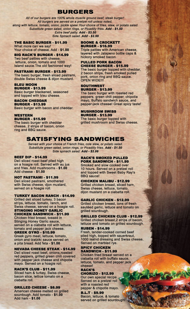 Racks Bar & Grill menu Racks Bar Nevada